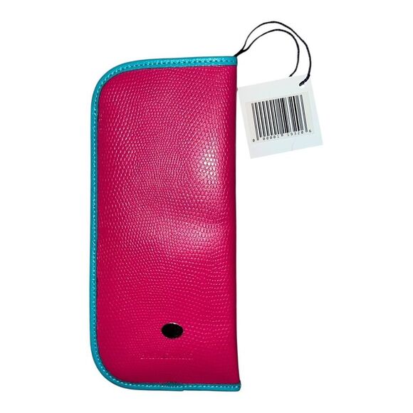 Baekgaard Genuine Leather Eyeglass Case Azalea Pink & Turquoise NWT - Picture 2 of 3
